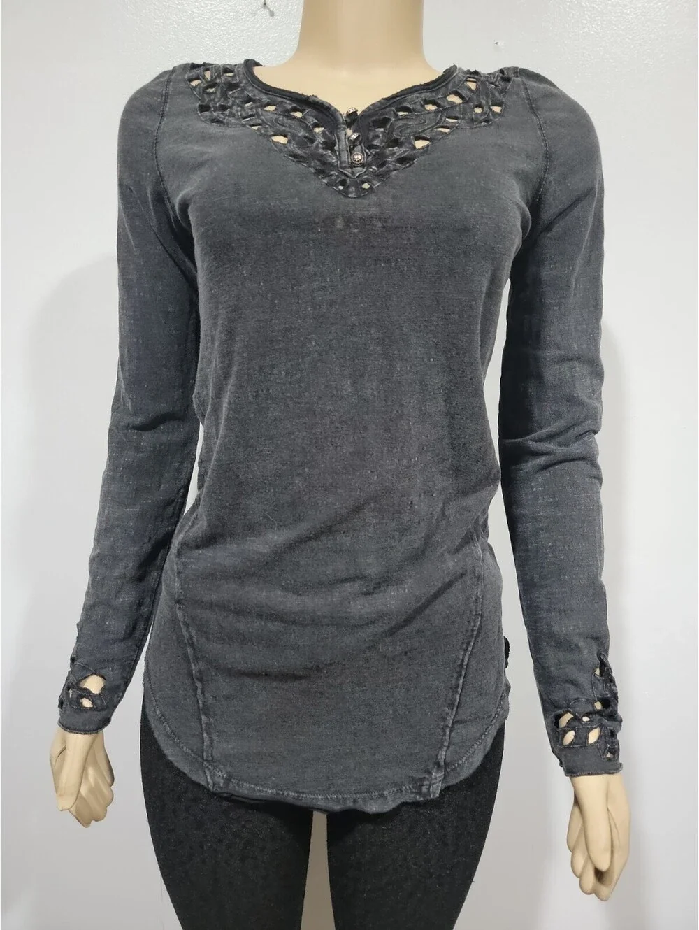Free People Lacey Women's Top Size M Goth Washed Black #CC